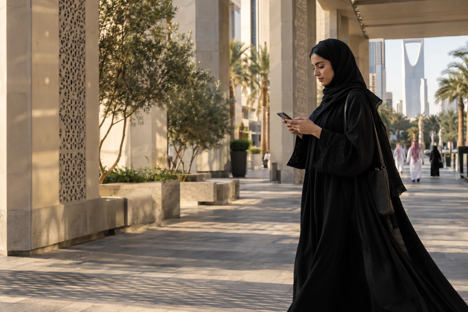 Woman using the Aladdin app in Riyadh